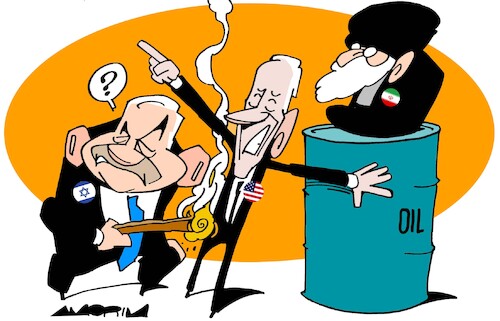 Cartoon: Look there! (medium) by Amorim tagged iran,joe,biden,netanyahu,iran,joe,biden,netanyahu