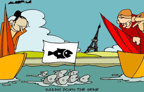 Cartoon: Opening Ceremony (medium) by Amorim tagged paris,seine,river,olympic,games,2024,paris,seine,river,olympic,games,2024