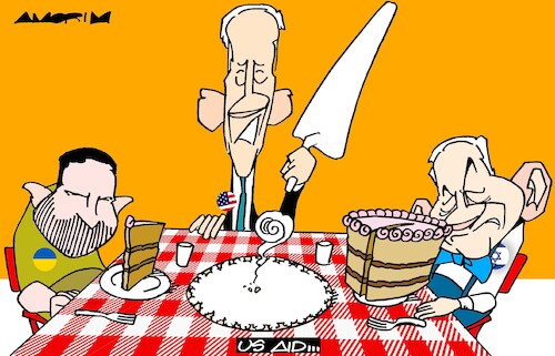 Cartoon: Piece of cake... (medium) by Amorim tagged usa,israel,ukraine,usa,israel,ukraine