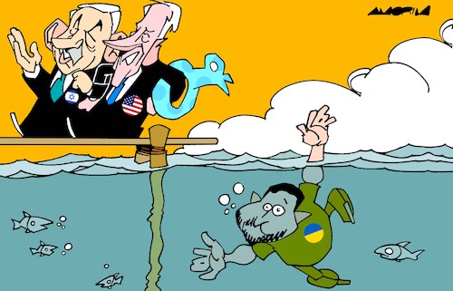 Cartoon: Rescues (medium) by Amorim tagged ukraine,israel,hamas,usa,ukraine,israel,hamas,usa