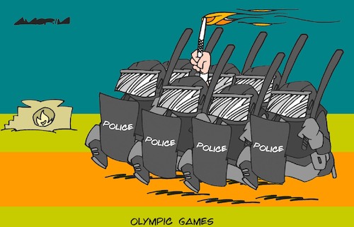 Cartoon: Security (medium) by Amorim tagged olympic,games,torch,security,olympic,games,torch,security