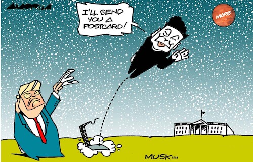 Cartoon: Space travel (medium) by Amorim tagged trump,musk,mars,trump,musk,mars