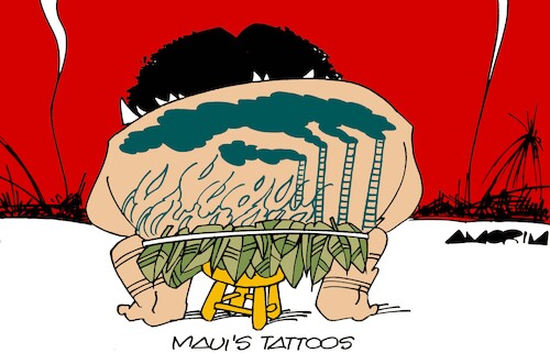 Cartoon: Tattoos (medium) by Amorim tagged hawaii,maui,climate,charges,hawaii,maui,climate,charges