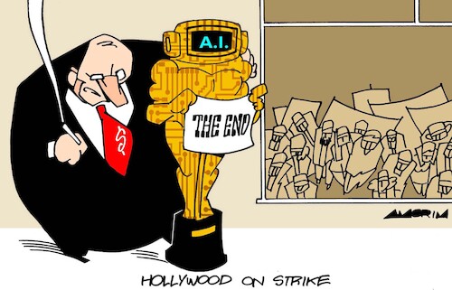 Cartoon: That is Hollywood! (medium) by Amorim tagged hollywood,stryke,artificial,inteligence,hollywood,stryke,artificial,inteligence