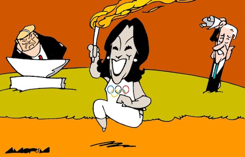 Cartoon: Torches (medium) by Amorim tagged 2024,us,election,kamala,harris,trump,2024,us,election,kamala,harris,trump