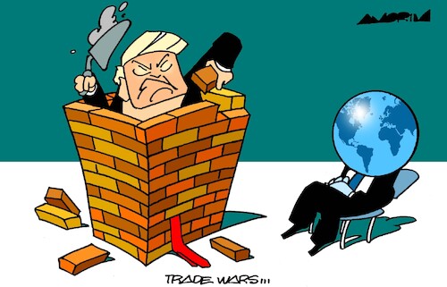 Cartoon: Trade walls (medium) by Amorim tagged trump,tariffs,trade,wars,trump,tariffs,trade,wars