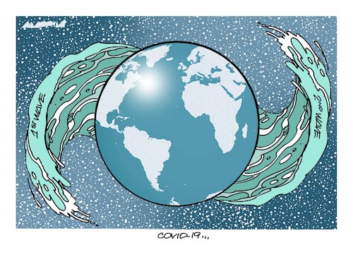 Cartoon: Waves (medium) by Amorim tagged covid19,pandemic,second,wave