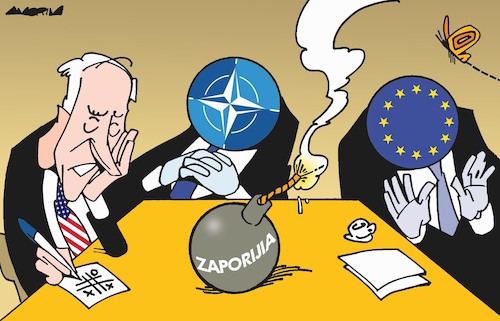 Cartoon: Zaporizhzhia (medium) by Amorim tagged joe,biden,europe,nato,zaporizhzhia