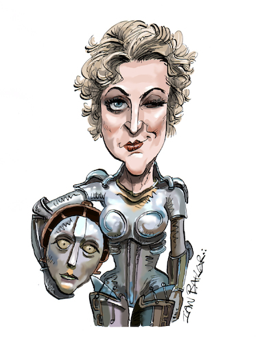 Cartoon: Brigitte Helm (medium) by Ian Baker tagged brigitte,helm,metropolis,fritz,lang,science,fiction,germany,film,art,deco,1920s,ian,baker,cartoon,caricature,robot,maria