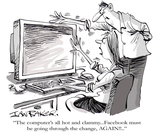 Cartoon: Facebook (medium) by Ian Baker tagged facebook,twitter,social,networking,internet,computer,fix,change,alter,ruin,meddle,hot,sweat,ill,couple,pc,web,menopause,medical