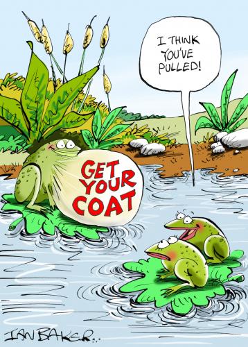 Cartoon: Greeting Card (medium) by Ian Baker tagged frogs,dating,pull,pond,greeting,card,nature