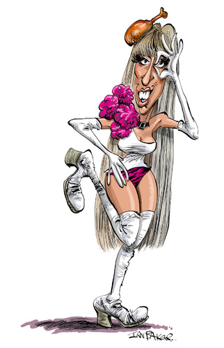 Cartoon: Lady Gaga (medium) by Ian Baker tagged pop,music,gaga,lady,costumes,singer,clothes,meat,chicken,usa