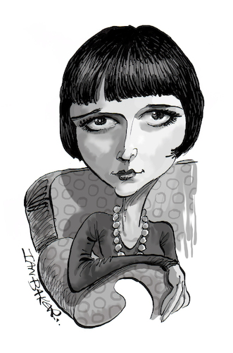 Cartoon: Louise Brooks (medium) by Ian Baker tagged louise,brooks,ian,baker,cartoon,caricature,silent,film,movie,hollywood,bob,art,deco,1920s