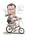 Cartoon: Arnold Schwarzenegger getting to (small) by Ian Baker tagged arnold,schwarzenegger,raleigh,chopper,action,hero,muscle,mr,olympia,governor,movies,films,bicycle,70s,ian,baker,cartoon,caricature,spoof,parody,satire,illustration,austria,speed