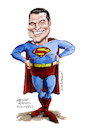 Cartoon: George Reeves as Superman (small) by Ian Baker tagged superman,clark,kent,george,reeves,ian,baker,caricature,cartoon,comic,satire,spoof,parody,comics,superhero,vintage,costume