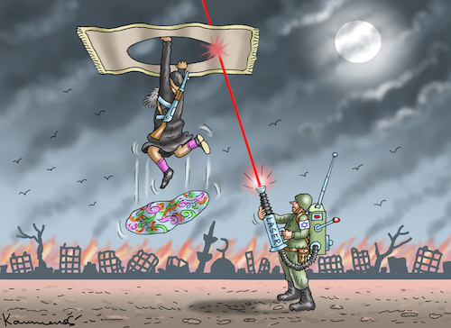 Cartoon: 13. JAHRHUNDERT VERSUS 21. JAHRH (medium) by marian kamensky tagged jungfrauengeile,hisbollah,pager,mossad,hamas,nahost,libanon,jungfrauengeile,hisbollah,pager,mossad,hamas,nahost,libanon