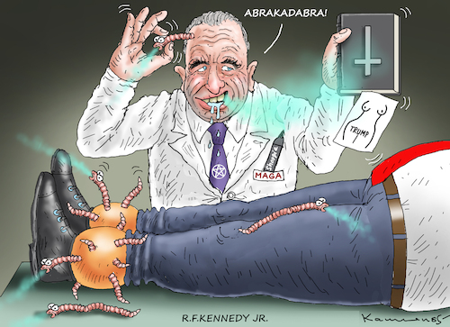 Cartoon: ALTERNATIVE WURMTHERAPIE (medium) by marian kamensky tagged scharlatan,kennedy,scharlatan,kennedy