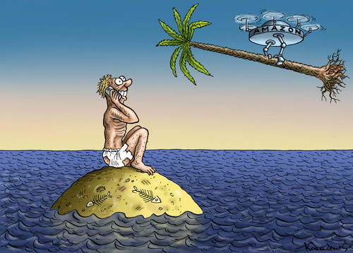 Cartoon: Amazon Inselbestellung (medium) by marian kamensky tagged amazon,drohne,busines,geschäftsidee,amazon,drohne,busines,geschäftsidee