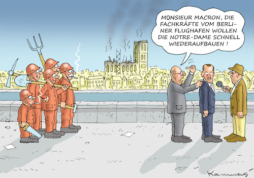 Cartoon: BER-DIE SCHNELLE EINGREIFTRUPPE (medium) by marian kamensky tagged notre,dame,paris,cathedral,fire,catholics,civilisation,notre,dame,paris,cathedral,fire,catholics,civilisation