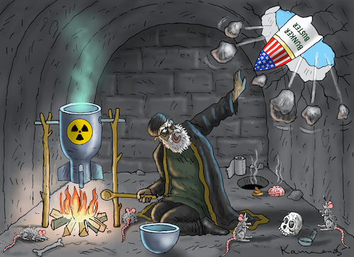 Cartoon: BUNKER BUSTER (medium) by marian kamensky tagged humanitarian,aid,netanyahu,gaza,hamas,un,ghf,bunker,buster,irans,verbündete,humanitarian,aid,netanyahu,gaza,hamas,un,ghf,bunker,buster,irans,verbündete