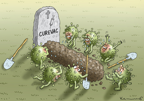 Cartoon: CORONALACHENSCHMAUS (medium) by marian kamensky tagged curevac,corona,impfung,pandemie,curevac,corona,impfung,pandemie