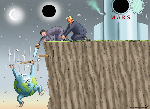 Cartoon: DAS ENDE IST NAH (medium) by marian kamensky tagged musk,trump,zuckerberg,bezos,felon,and,elon,in,panama,musk,trump,zuckerberg,bezos,felon,and,elon,in,panama