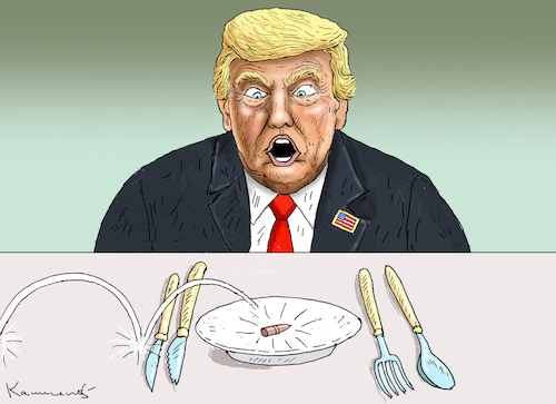 Cartoon: DINNER FOR ONE (medium) by marian kamensky tagged dinner,for,one,trump,dinner,for,one,trump