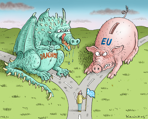 Cartoon: Drachme versus EU (medium) by marian kamensky tagged europäische,tragödie,schuldenkrise,finanzkrise,griechische,griechische,finanzkrise,schuldenkrise,tragödie,europäische