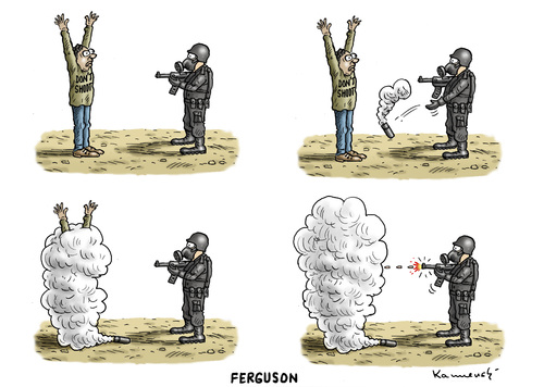 Cartoon: Ferguson (medium) by marian kamensky tagged ferguson,usa,rassismus,unruhen,strassenschlachten,ferguson,usa,rassismus,unruhen,strassenschlachten