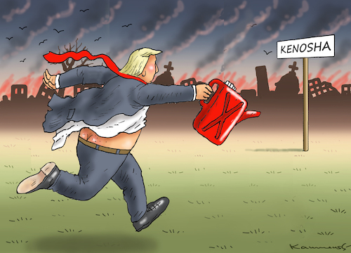 Cartoon: FIRESTARTER TRUMP IN KENOSHA (medium) by marian kamensky tagged us,wahlen,joe,biden,trump,corona,kenosha,us,wahlen,joe,biden,trump,corona,kenosha