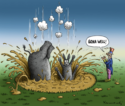 Cartoon: Fiscal cliff jumping (medium) by marian kamensky tagged finanzklippe,usa,obama,republikaner,demokraten,finanzkrise,haushatsloch,finanzklippe,usa,obama,republikaner,demokraten,finanzkrise,haushatsloch