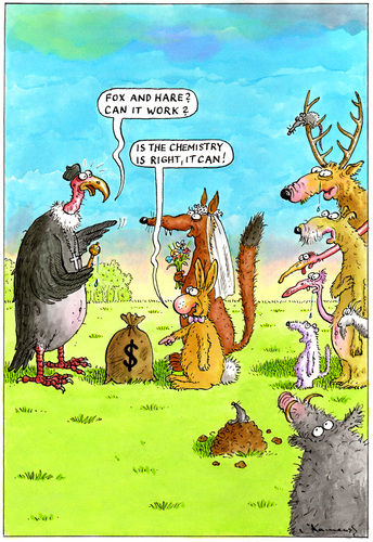 Cartoon: Fox and Hare (medium) by marian kamensky tagged humor,tiere,tier,fuchs,heirat,liebe,partnerschaft,beziehung,hase,heiraten,humor,hochzeit