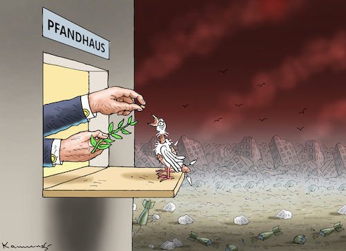 Cartoon: FRIEDENSTAUBE IN NOT (medium) by marian kamensky tagged friedenstaube,in,not,friedenstaube,in,not