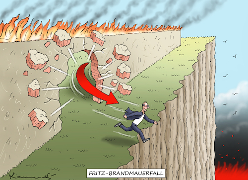 Cartoon: FRITZ-BRANDMAUERFALL (medium) by marian kamensky tagged fritz,merz,afd,thüringen,brandmauerfall,fritz,merz,afd,thüringen,brandmauerfall