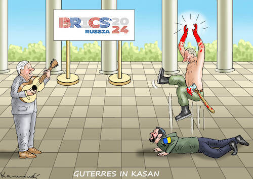 Cartoon: GUTERRES IN KASAN (medium) by marian kamensky tagged guterres,in,kasan,brics,ukraine,russland,un,guterres,in,kasan,brics,ukraine,russland,un