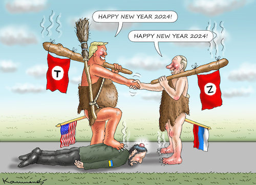 Cartoon: HAPPY NEW YEAR 2024 (medium) by marian kamensky tagged de,santis,trump,präsidentenwahl,usa,de,santis,trump,präsidentenwahl,usa