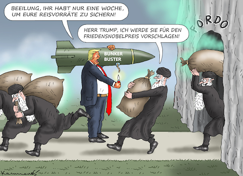 Cartoon: HERZENSGÜTIGER TRUMP (medium) by marian kamensky tagged humanitarian,aid,netanyahu,gaza,hamas,un,ghf,bunker,buster,in,fordo,irans,verbündete,humanitarian,aid,netanyahu,gaza,hamas,un,ghf,bunker,buster,in,fordo,irans,verbündete