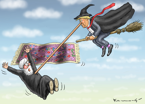 Cartoon: HEXENPINOCCHIO TRUMP (medium) by marian kamensky tagged merkel,macron,reformen,eu,frankreich,trump,iran,atomdeal,rohani,merkel,macron,reformen,eu,frankreich,trump,iran,atomdeal,rohani