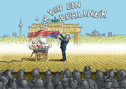 Cartoon: Ich bin ein Berliner (medium) by marian kamensky tagged obama,in,berlin,ich,bin,ein,berliner,nsa,scanner,brandenburger,tor,obama,in,berlin,ich,bin,ein,berliner,nsa,scanner,brandenburger,tor