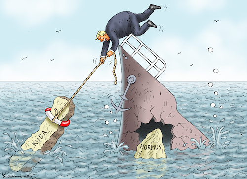 Cartoon: KUBA-RETTUNG (medium) by marian kamensky tagged board,of,oil,peace,iran,trump,krieg,putin,hormus,kuba,board,of,oil,peace,iran,trump,krieg,putin,hormus,kuba
