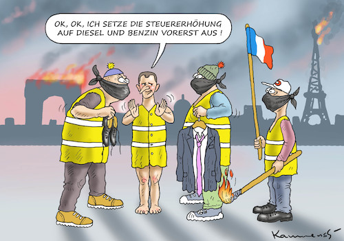 Cartoon: MACRON GIBT NACH (medium) by marian kamensky tagged macron,gibt,nach,gelbwesten,paris,proteste,macron,gibt,nach,gelbwesten,paris,proteste