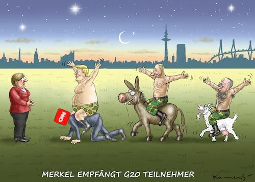 Cartoon: MERKEL UND DIE G20 IN HAMBURG (medium) by marian kamensky tagged g20,in,hamburg,g20,in,hamburg