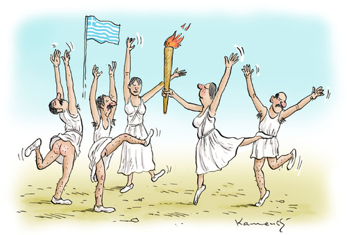 Cartoon: Olympiaflamme brennt (medium) by marian kamensky tagged olympia,2012,griechenland,keine,krise,olympia 2012,griechenland,krise,olympia,2012