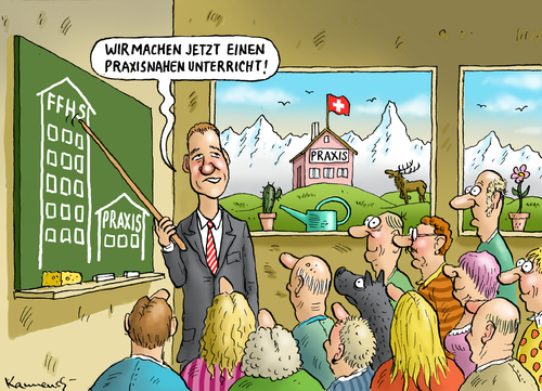 Cartoon: Praxisnähe (medium) by marian kamensky tagged unterricht,praxisnähe,schweiz,unterricht,praxisnähe,schweiz