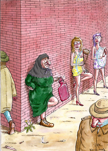 Cartoon: Some like it warm (medium) by marian kamensky tagged humor,strich,prostitution,prostituierte,alter,rentner,job,arbeit,arbeitsplatz,senioren,generationen,sex