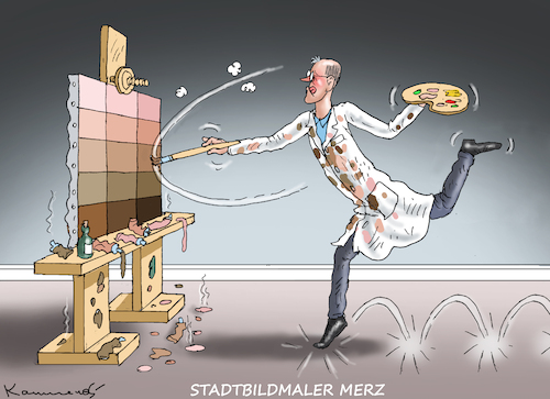STADTBILDMALER MERZ (medium) Cartoon: STADTBILDMALER MERZ (medium) by marian kamensky tagged stadtbild,maler,merz,stadtbild,maler,merz