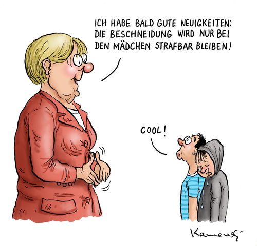 Cartoon: Straffreie Beschneidung (medium) by marian kamensky tagged beschneidung,kölner,gerichtsurteil,angela,merkel