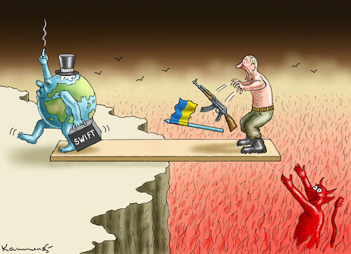 Cartoon: SWIFT (medium) by marian kamensky tagged putins,bescherung,ukraine,provokation,swift,nato,osterweiterung,putins,bescherung,ukraine,provokation,swift,nato,osterweiterung