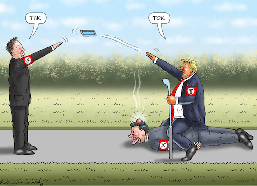 Cartoon: TIKTOK (medium) by marian kamensky tagged musk,trump,zuckerberg,bezos,felon,and,elon,in,panama,inauguratin,tiktok,musk,trump,zuckerberg,bezos,felon,and,elon,in,panama,inauguratin,tiktok