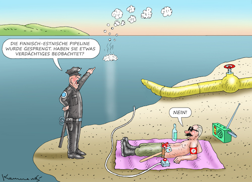 Cartoon: UNAUFFÄLLIGER TOURIST PUTIN (medium) by marian kamensky tagged finnisch,estnische,pipeline,nordsee,finnisch,estnische,pipeline,nordsee